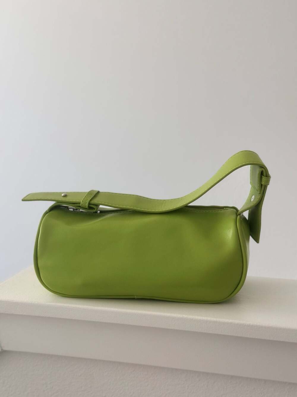 NWOT Olive Green Top Handle Baguette Style Handbag | Minimalist Vegan Leather